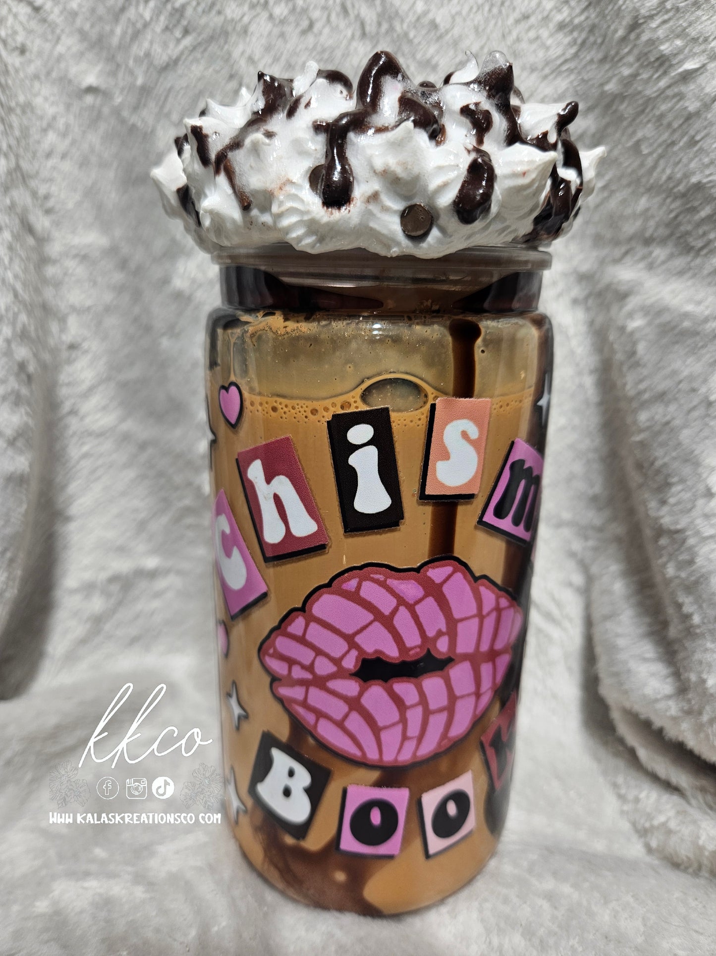 16oz Chisme coffee snow globe tumbler with whipped lid