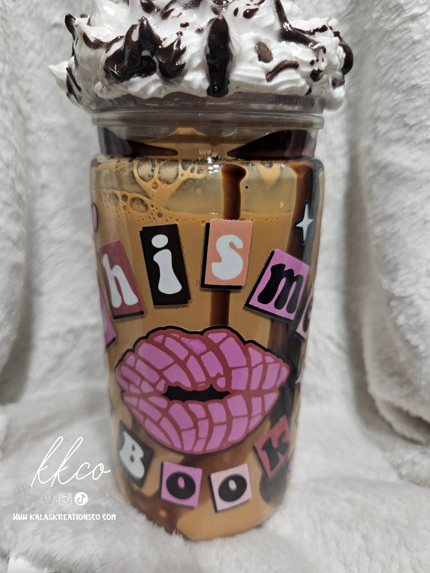 16oz Chisme coffee snow globe tumbler with whipped lid