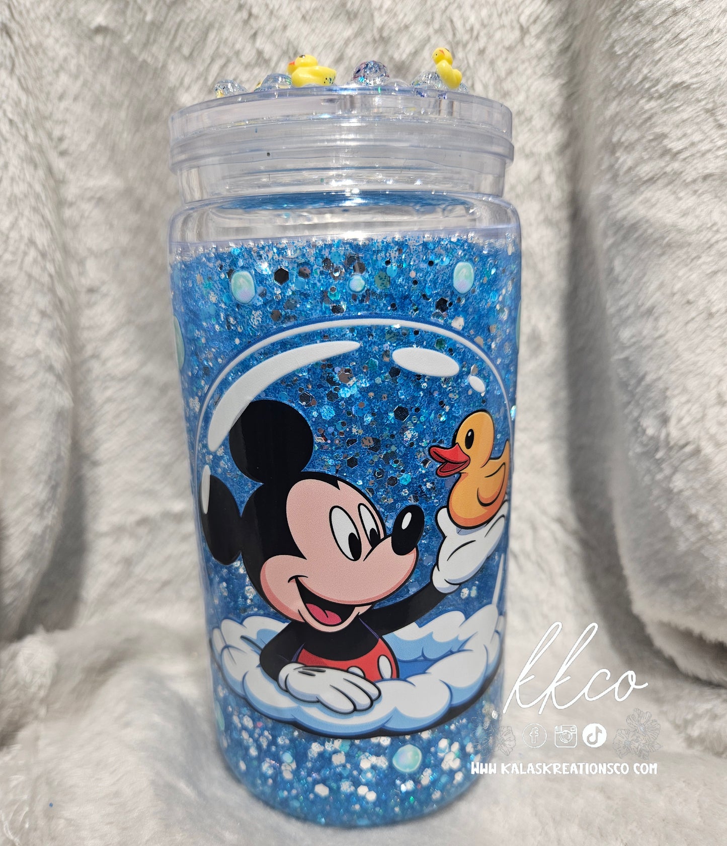 16oz Mouse Rubber Duck snow globe glitter tumbler with 3D lid