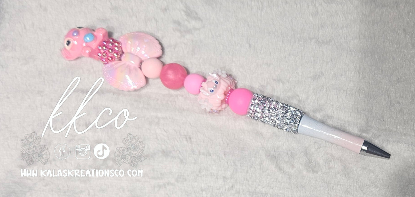 Pink girl alien 2 bow Hand-beaded Pen