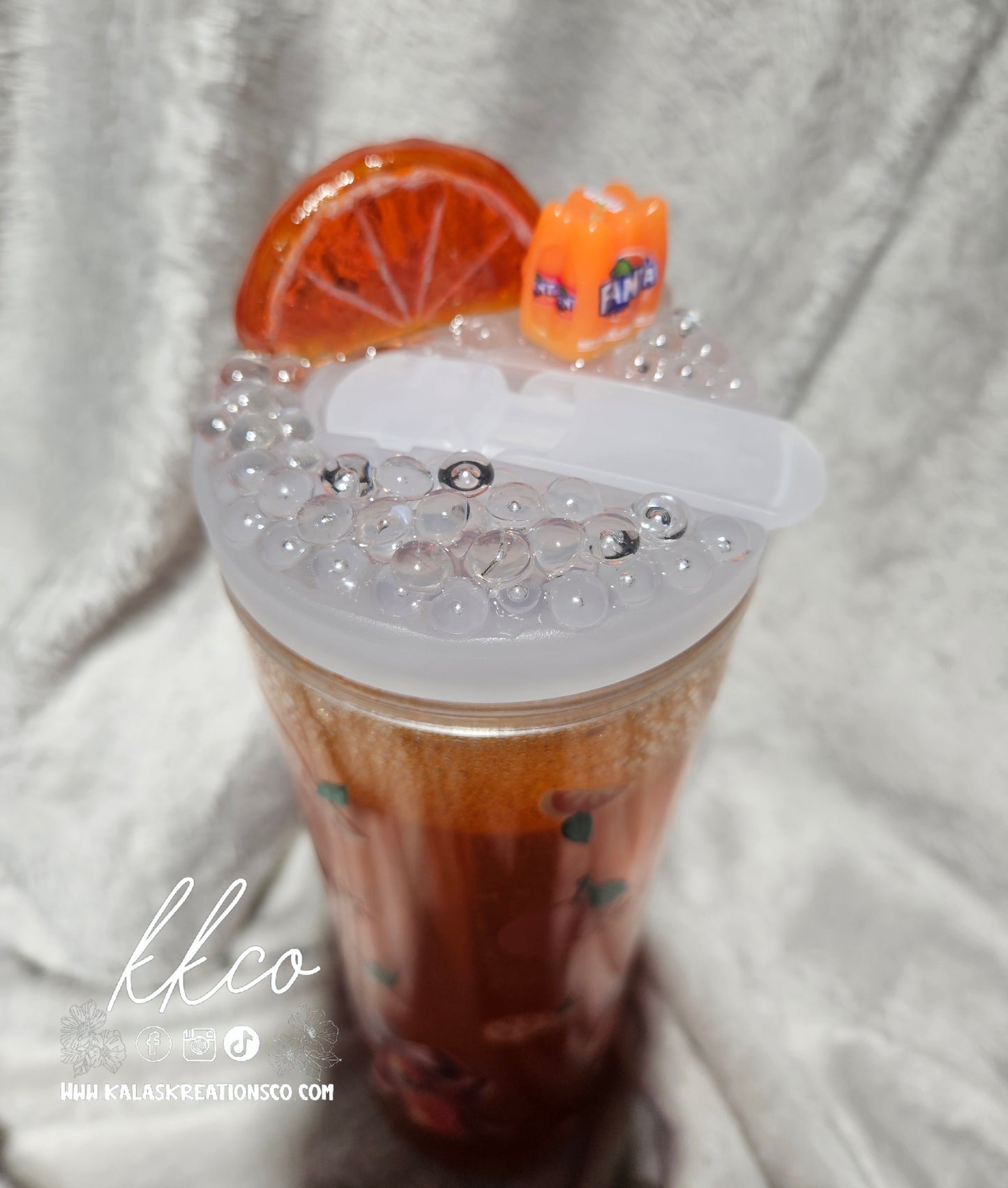 20oz Orange Soda snow globe flip top tumbler with 3D lid
