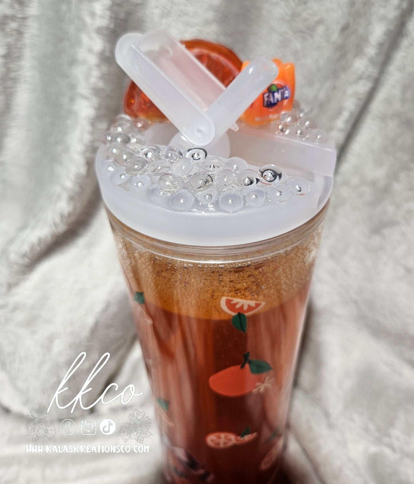 20oz Orange Soda snow globe flip top tumbler with 3D lid