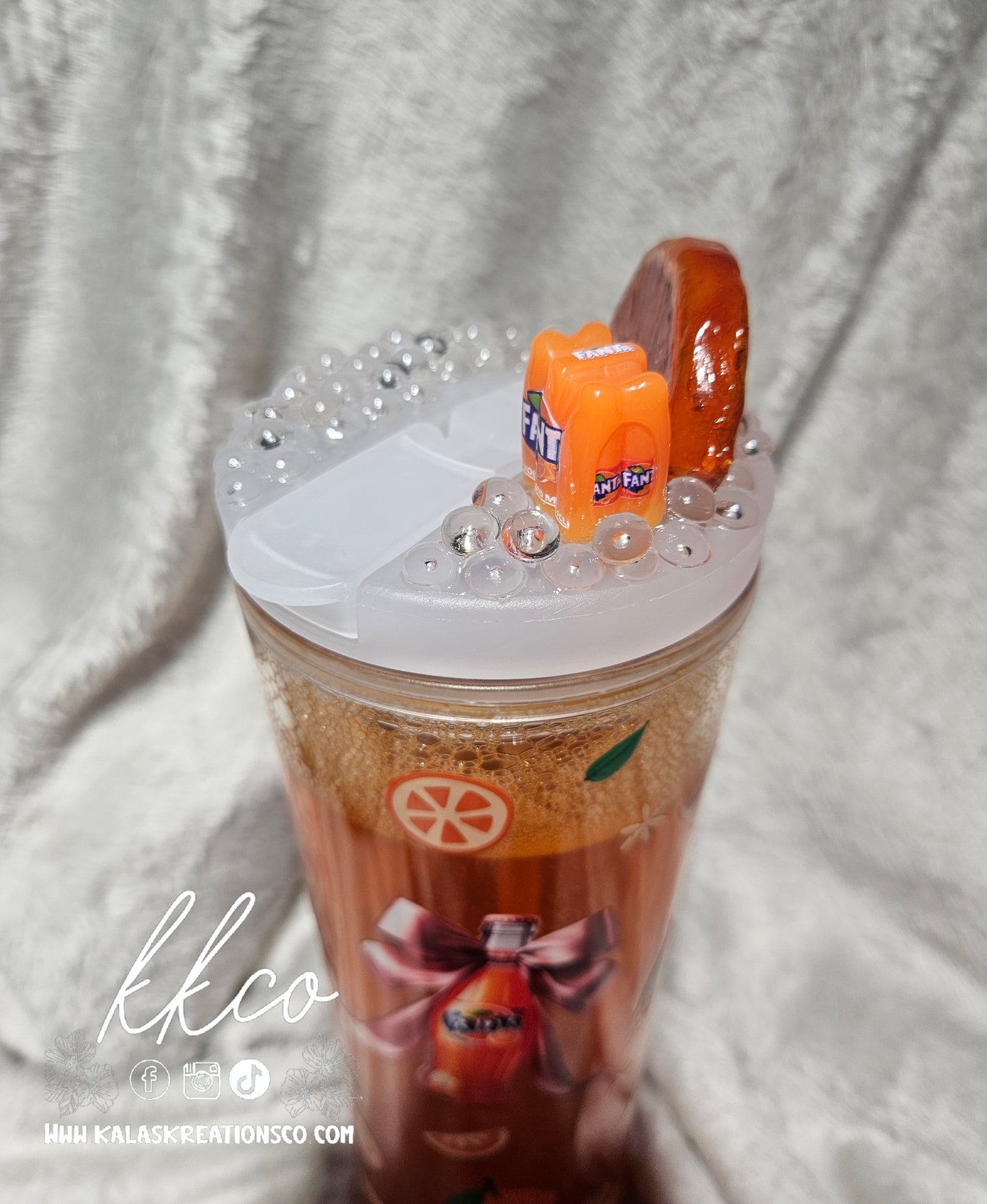 20oz Orange Soda snow globe flip top tumbler with 3D lid