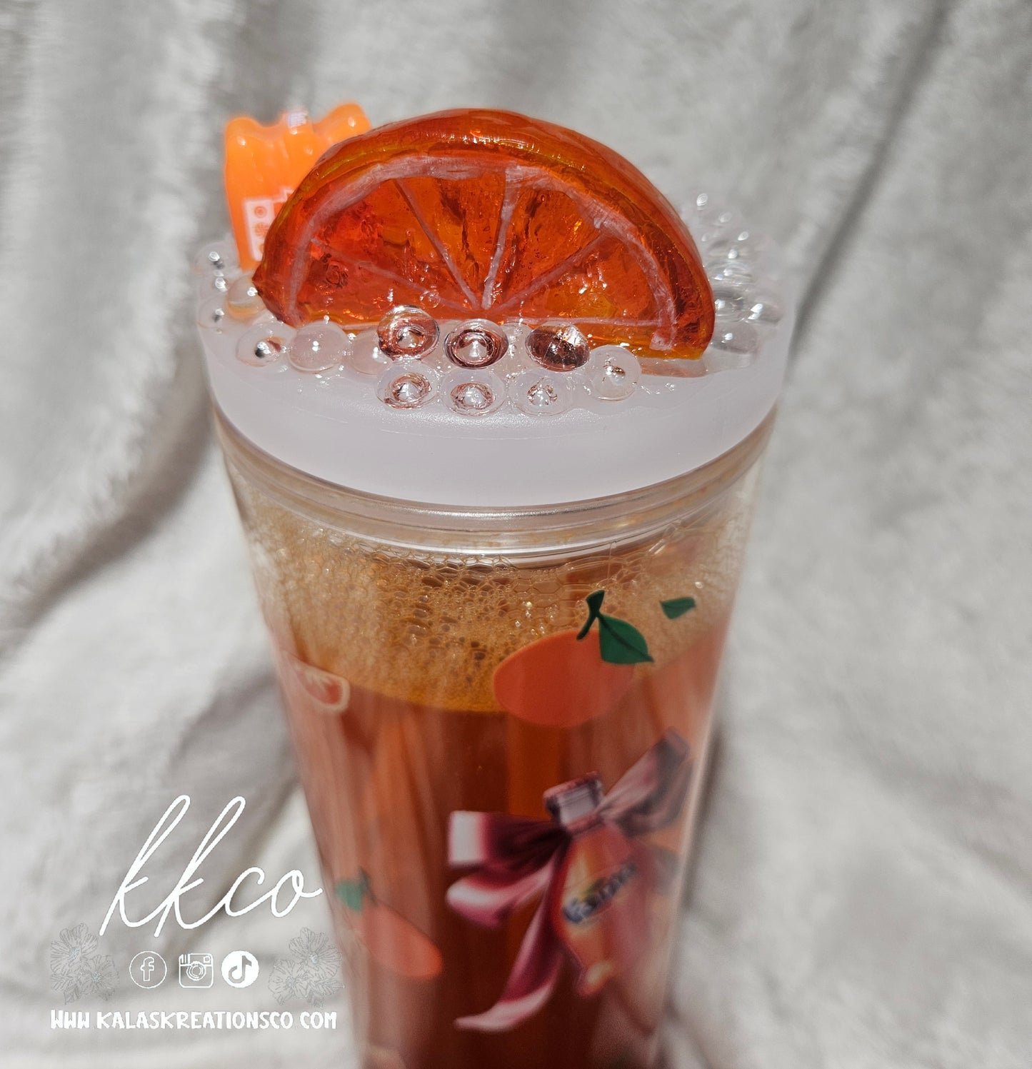 20oz Orange Soda snow globe flip top tumbler with 3D lid