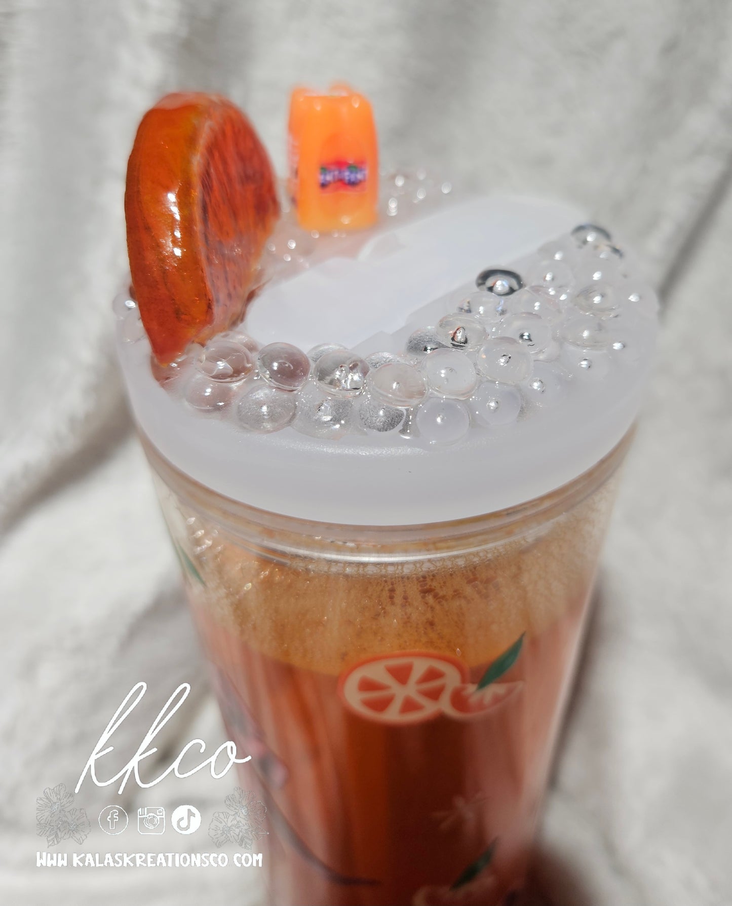 20oz Orange Soda snow globe flip top tumbler with 3D lid
