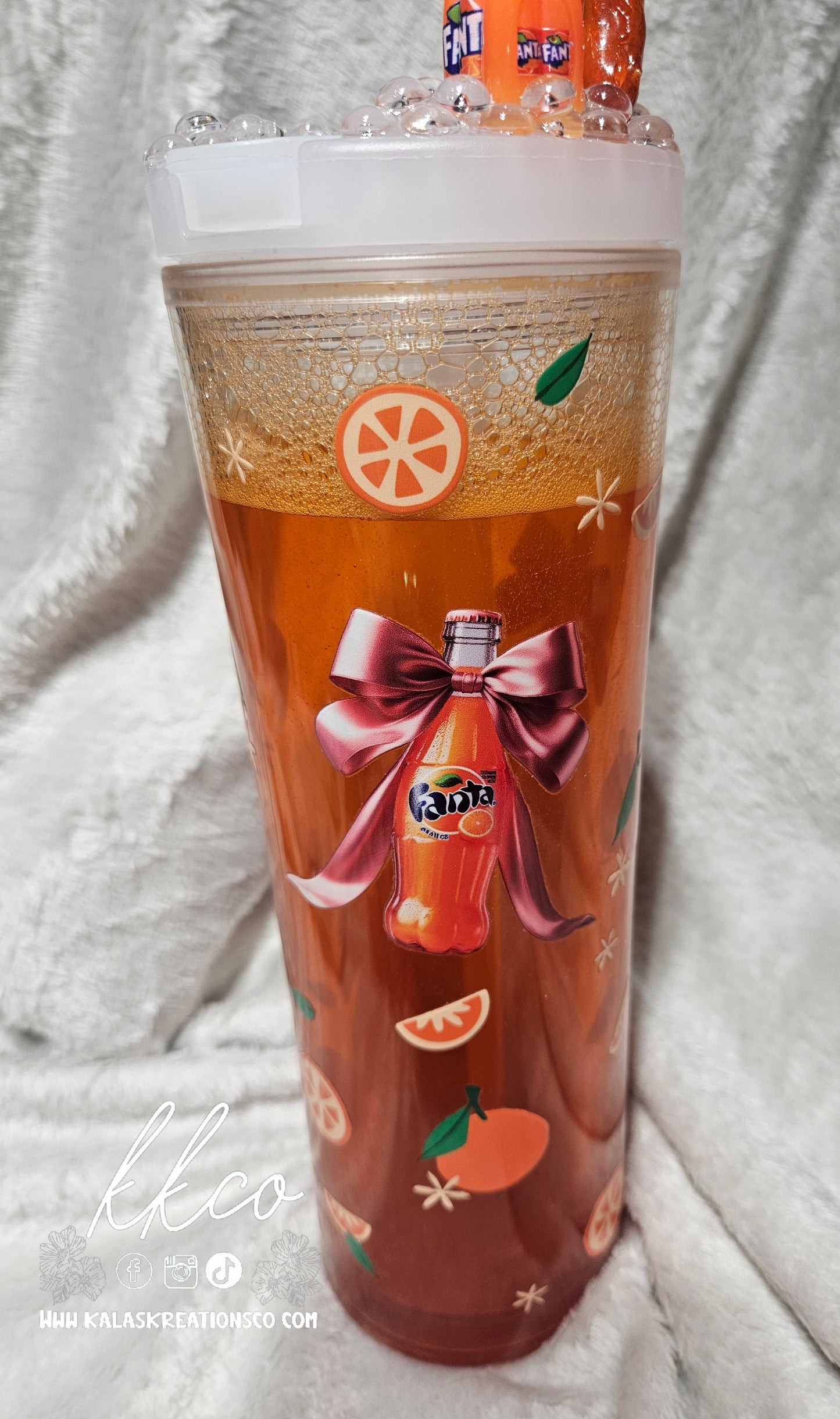 20oz Orange Soda snow globe flip top tumbler with 3D lid