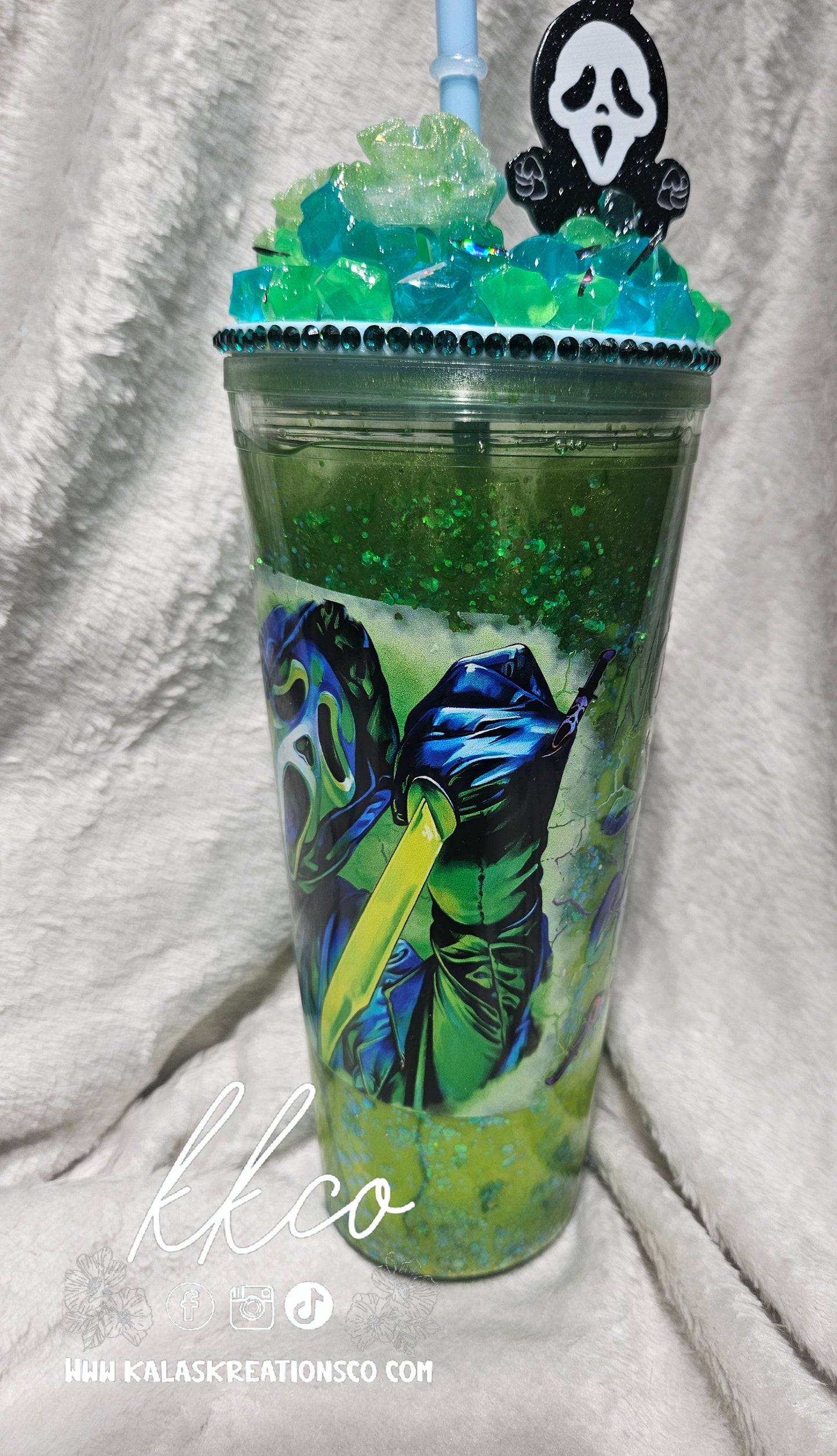 24oz Ghost Neon Green snow globe Lava tumbler with 3D topper
