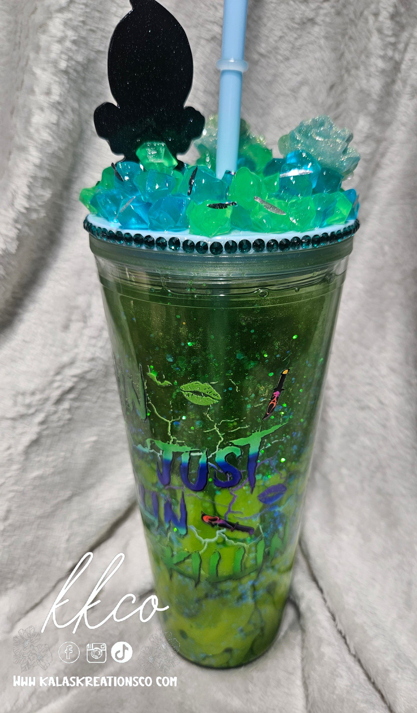 24oz Ghost Neon Green snow globe Lava tumbler with 3D topper