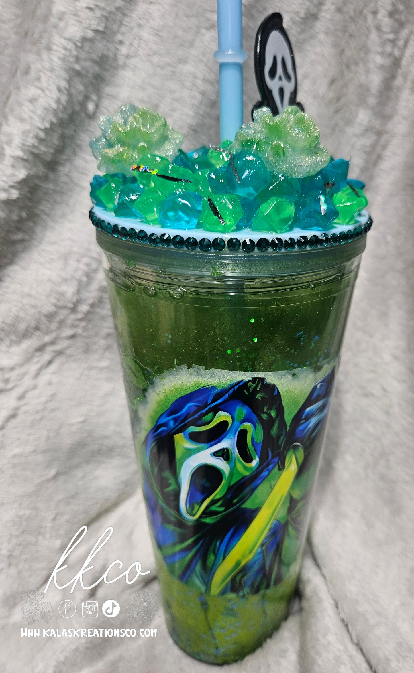 24oz Ghost Neon Green snow globe Lava tumbler with 3D topper