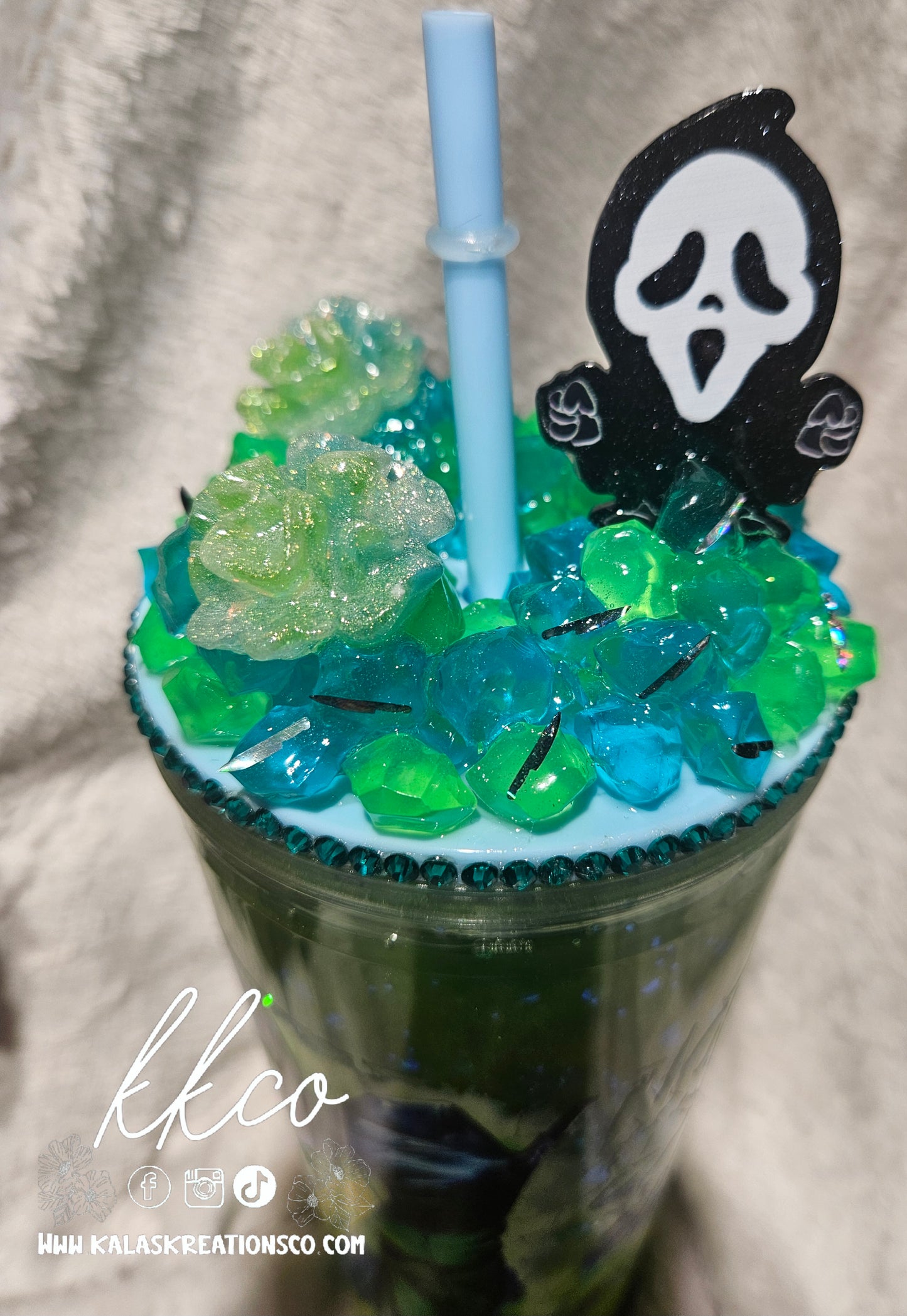 24oz Ghost Neon Green snow globe Lava tumbler with 3D topper