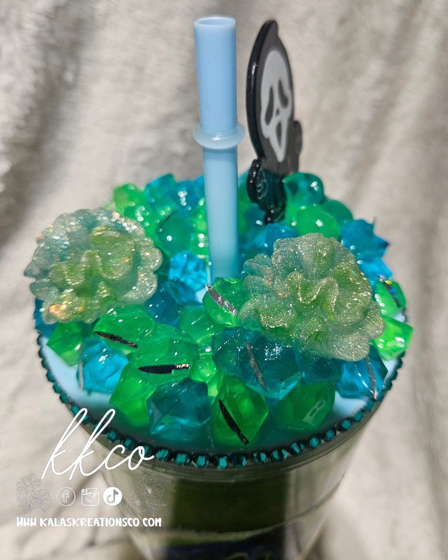24oz Ghost Neon Green snow globe Lava tumbler with 3D topper
