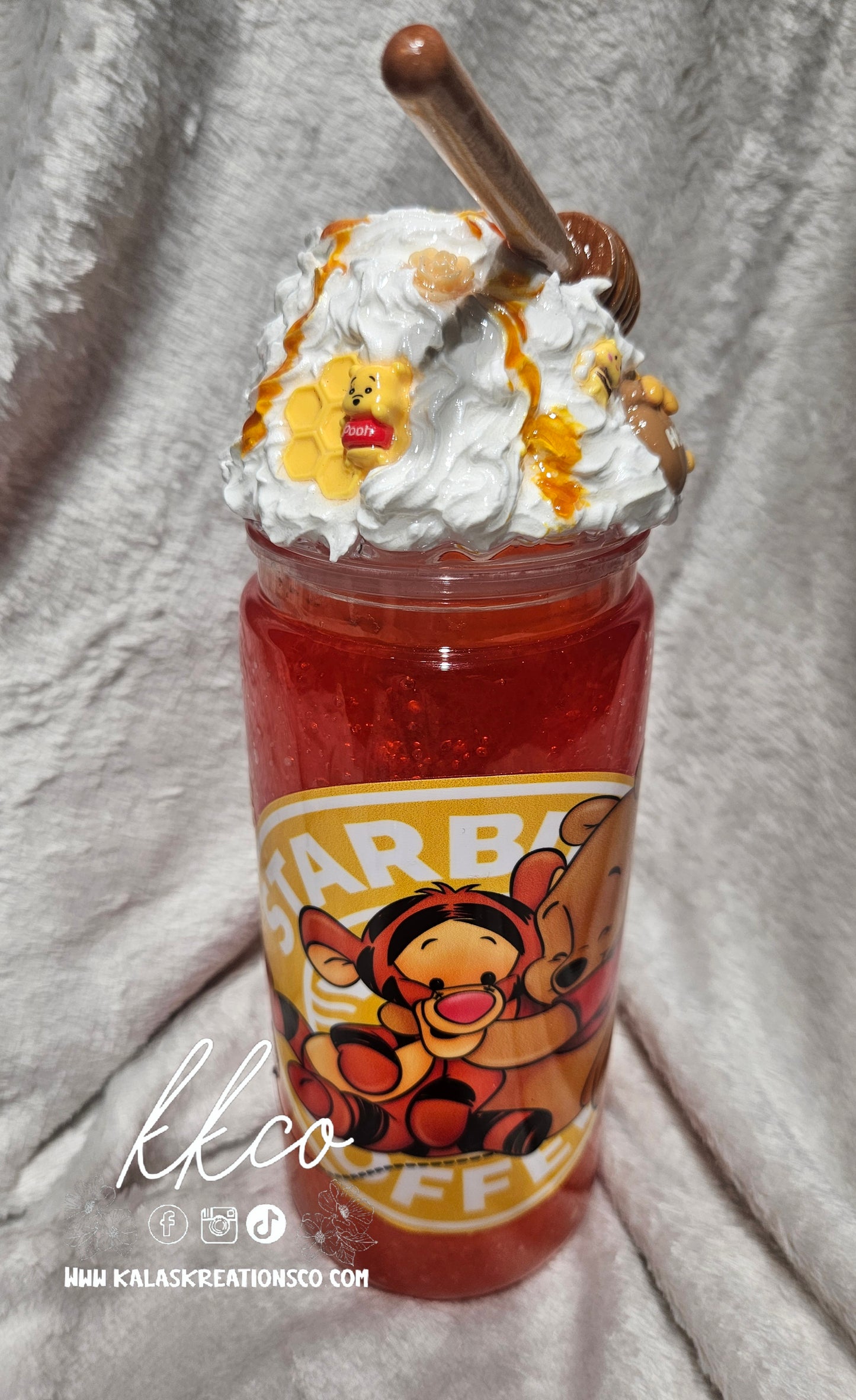 20oz Honey Bear Drip snow globe glitter tumbler with Whipped topper