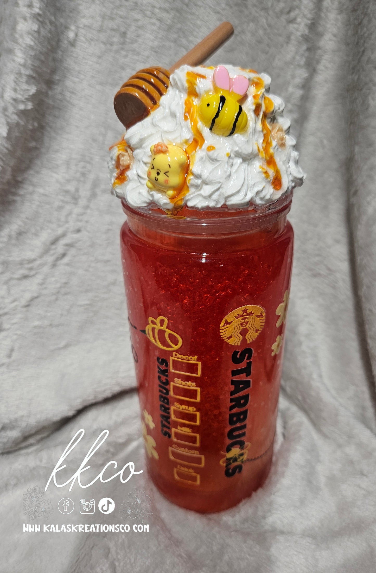 20oz Honey Bear Drip snow globe glitter tumbler with Whipped topper