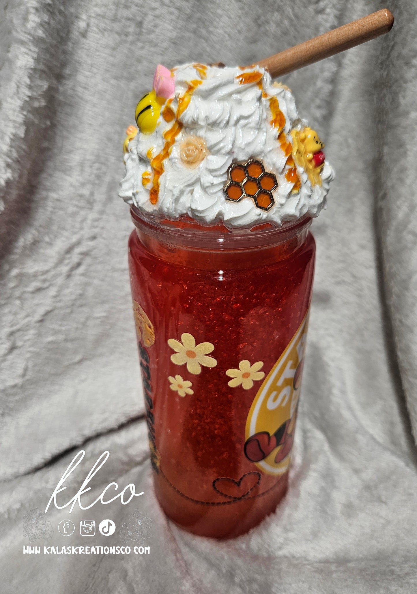 20oz Honey Bear Drip snow globe glitter tumbler with Whipped topper
