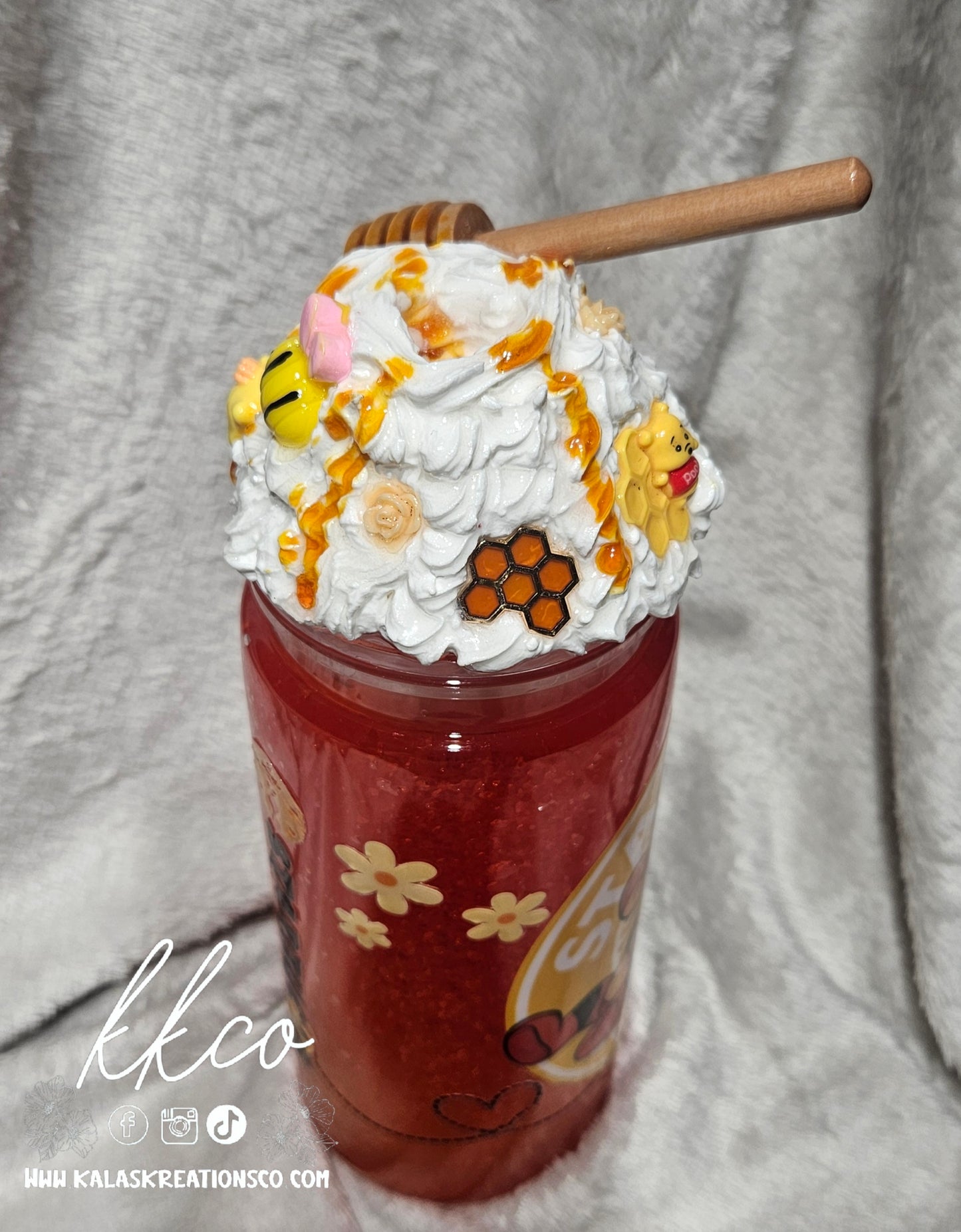 20oz Honey Bear Drip snow globe glitter tumbler with Whipped topper
