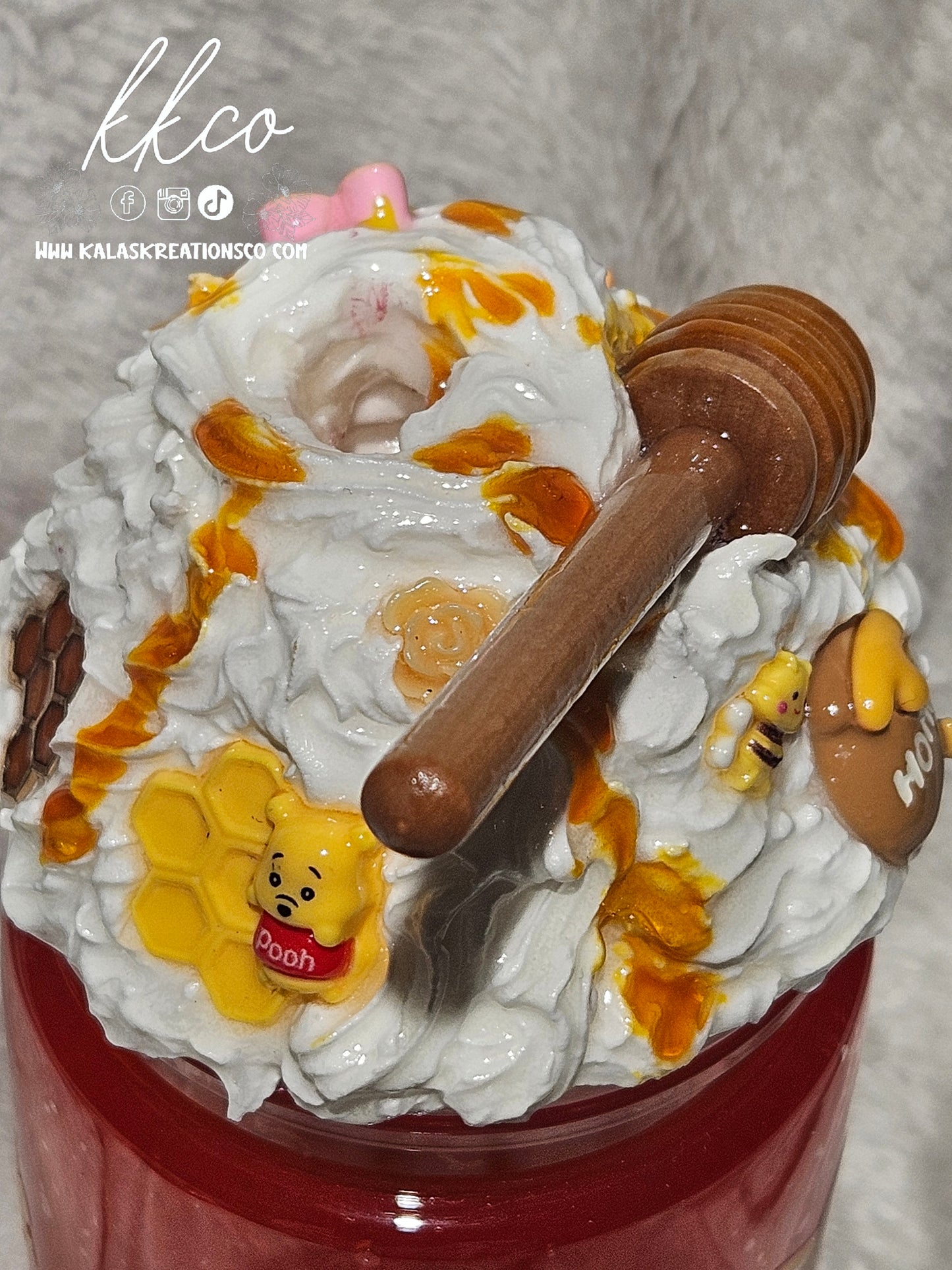 20oz Honey Bear Drip snow globe glitter tumbler with Whipped topper