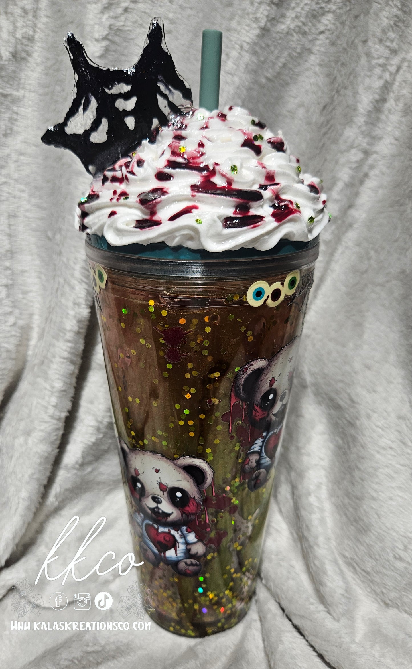 24oz Zombie bear snow globe glitter lava tumbler with whipped 3D lid