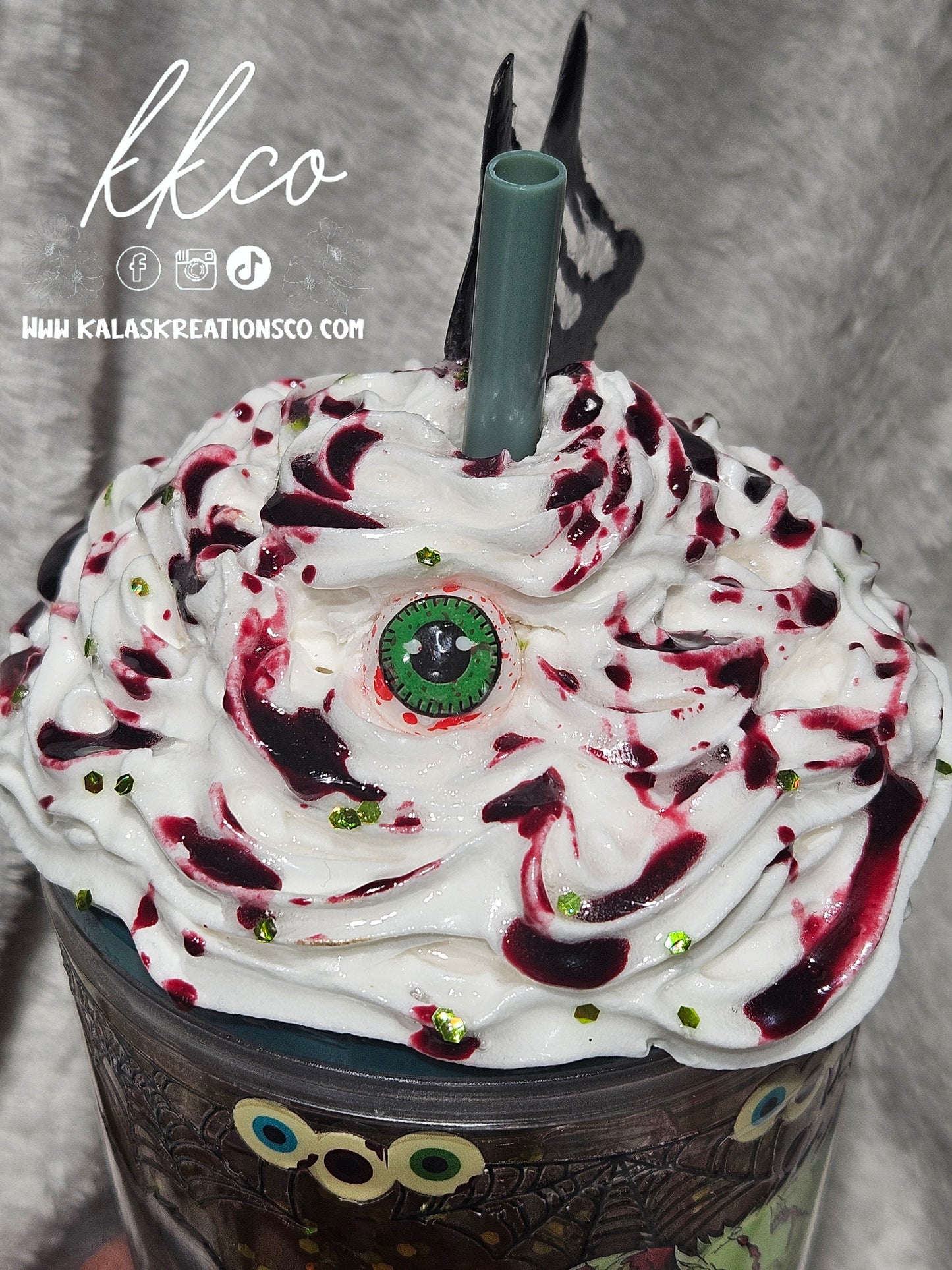 24oz Zombie bear snow globe glitter lava tumbler with whipped 3D lid