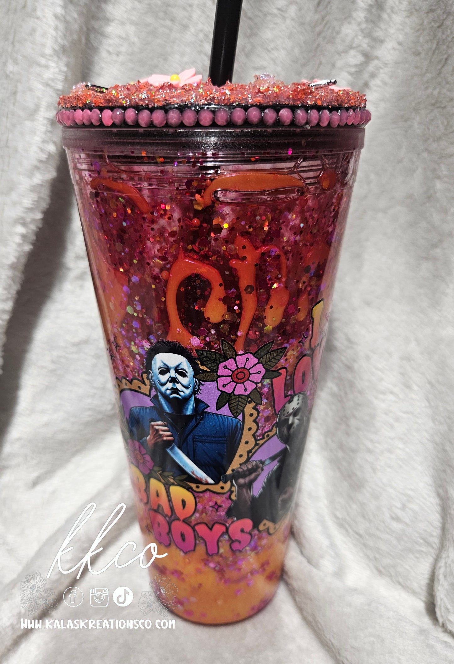 24oz Bad boys horror snow globe Lava tumbler