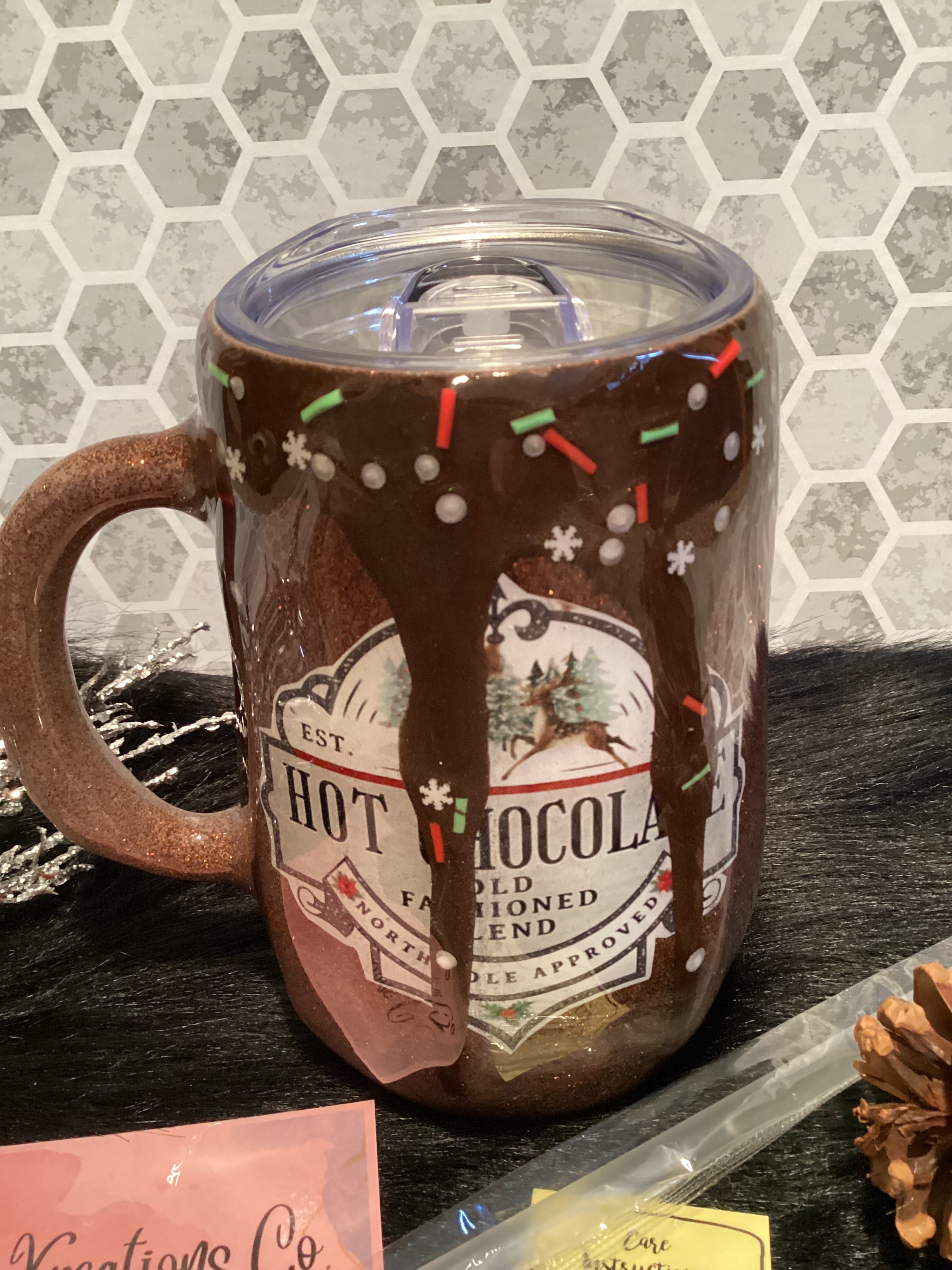 North Pole w/ Chocolate Drip - Glitter Mug - Stainless Steel Mug