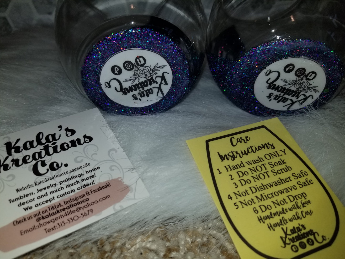 Set of 2- 20oz stemless wine glasses. Purple wino dino & winosaur.