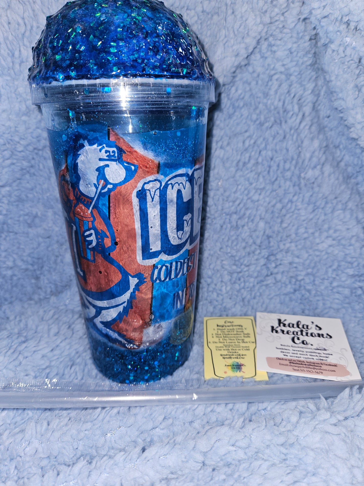 20 oz Snow globe Blue Icee epoxy tumbler