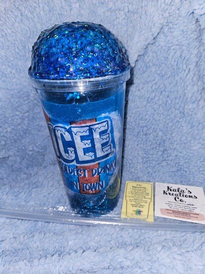 20 oz Snow globe Blue Icee epoxy tumbler