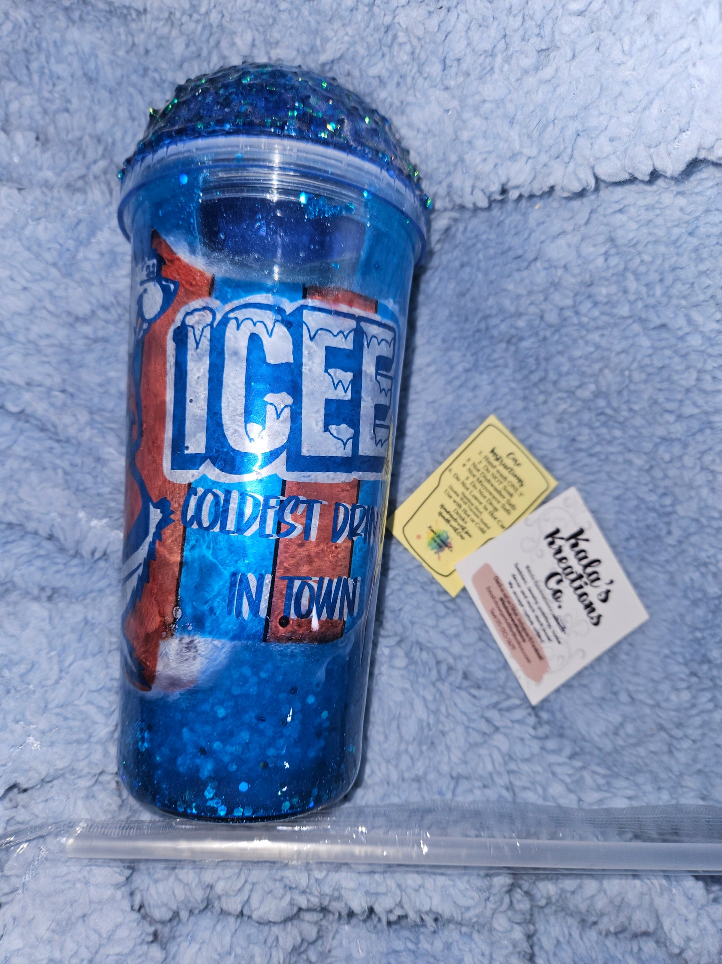 20 oz Snow globe Blue Icee epoxy tumbler