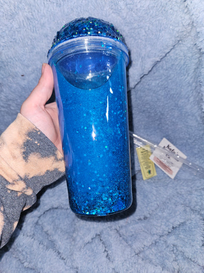 20 oz Snow globe Blue Icee epoxy tumbler