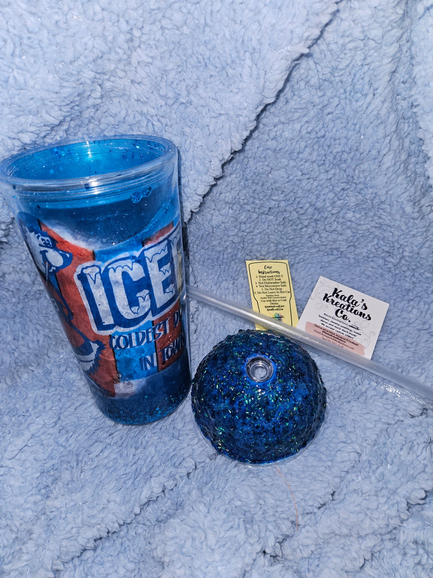 20 oz Snow globe Blue Icee epoxy tumbler