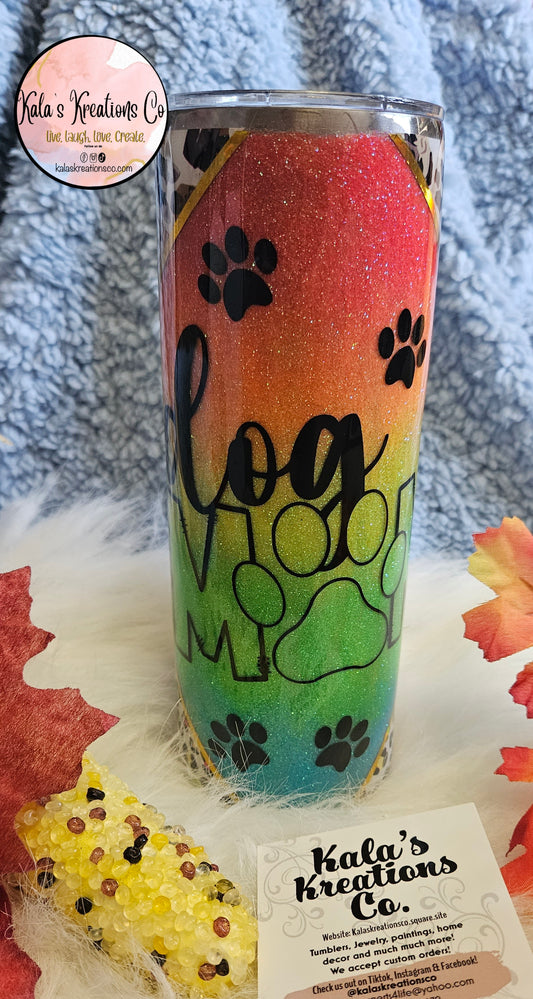 20 oz Dog Mom Rainbow glitter leopard print epoxy tumbler