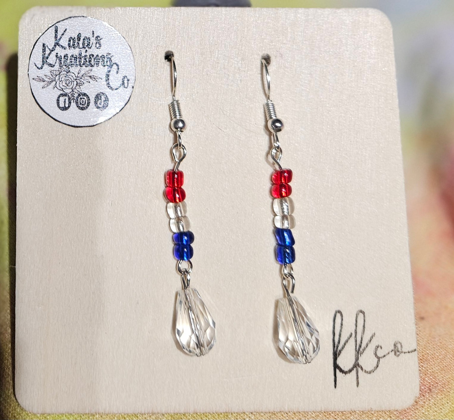 Red, white, blue dew drop Earrings