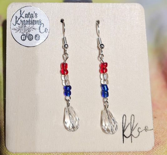 Red, white, blue dew drop Earrings