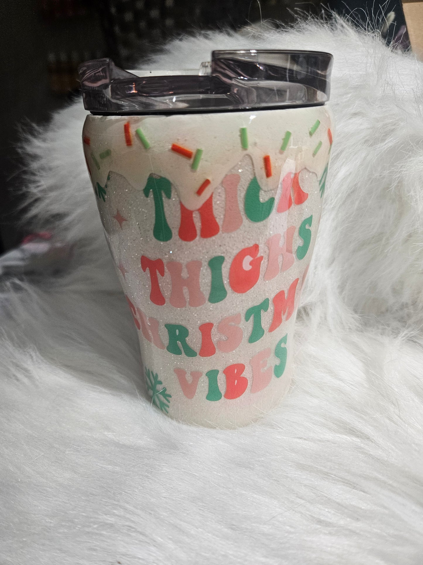 12 oz christmas gnome "thick thighs" quote tumbler