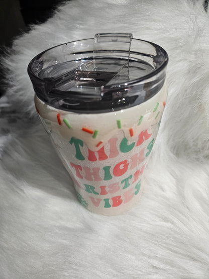 12 oz christmas gnome "thick thighs" quote tumbler