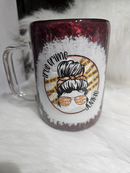 15 oz glitter globe true crime junkie coffee cup epoxy tumbler