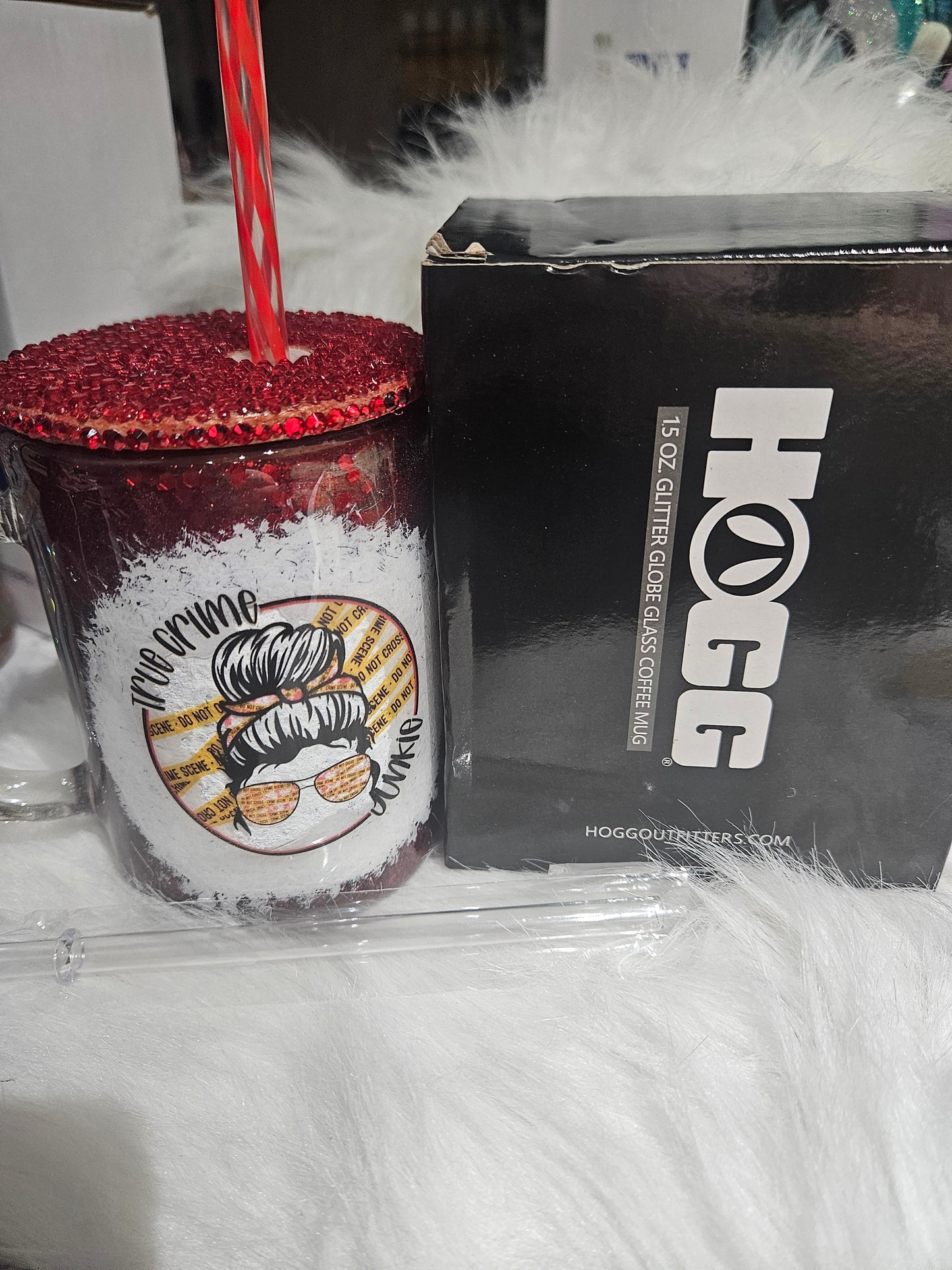 15 oz glitter globe true crime junkie coffee cup epoxy tumbler