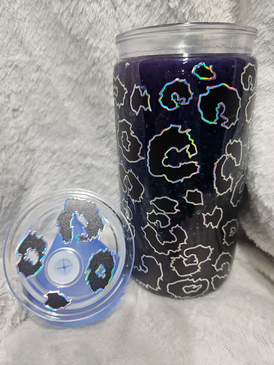 16oz leopard print snow globe slushie tumbler