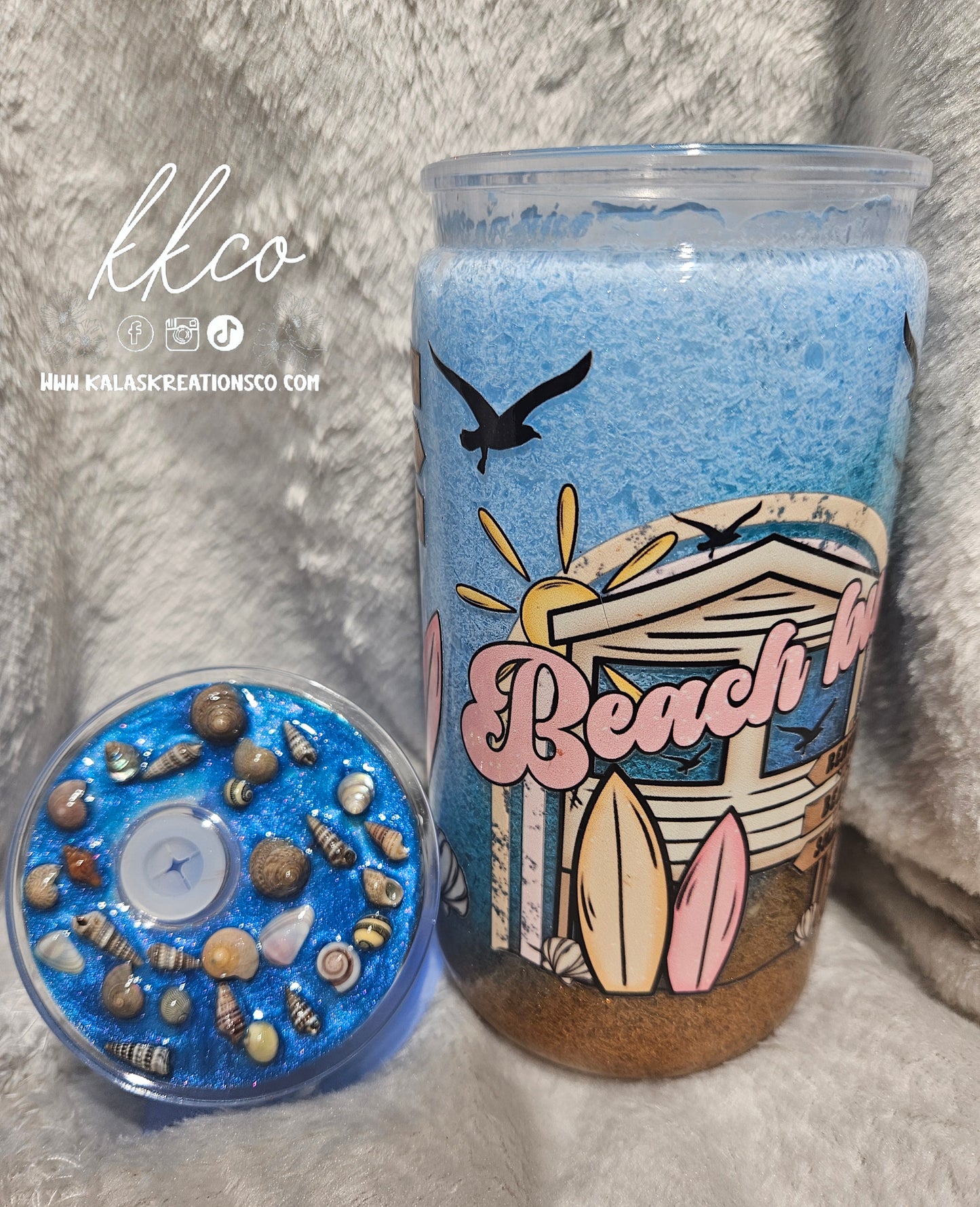16oz beach bum slushie mix snow globe tumbler with seasshell 3D lid