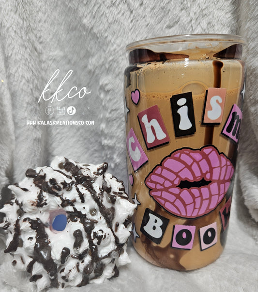 16oz Chisme coffee snow globe tumbler with whipped lid