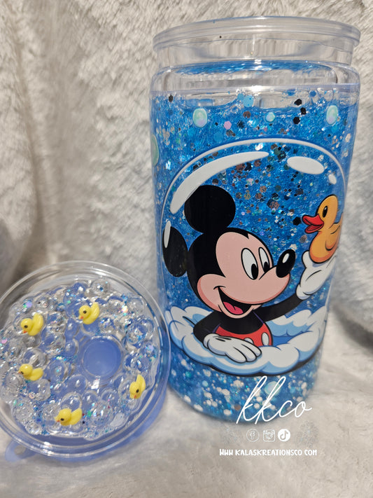 16oz Mouse Rubber Duck snow globe glitter tumbler with 3D lid