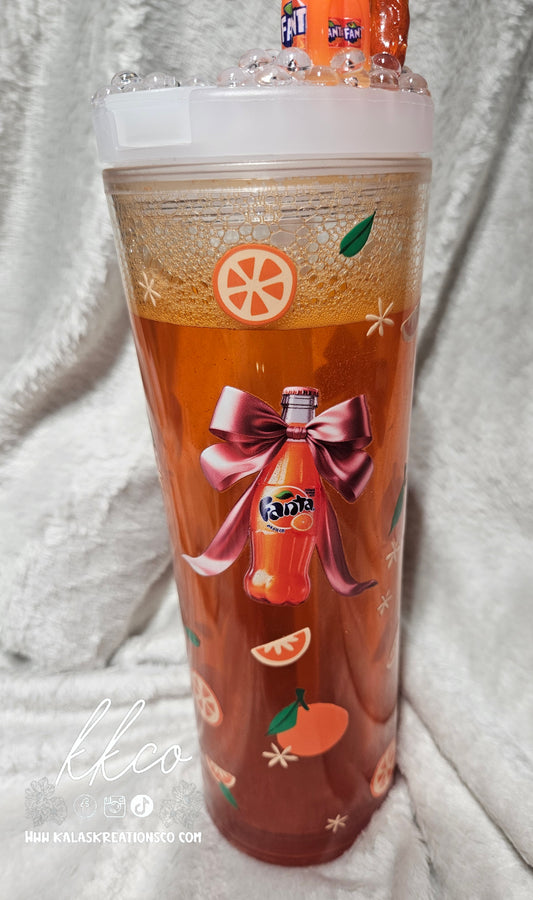 20oz Orange Soda snow globe flip top tumbler with 3D lid