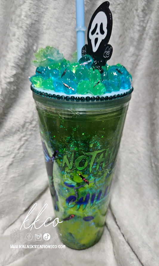 24oz Ghost Neon Green snow globe Lava tumbler with 3D topper