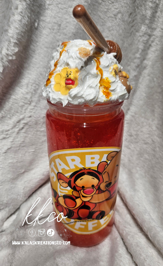 20oz Honey Bear Drip snow globe glitter tumbler with Whipped topper