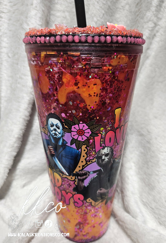 24oz Bad boys horror snow globe Lava tumbler