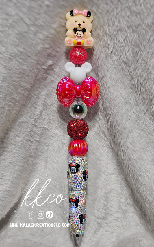 Bear with Red girl mouse Hand-beaded Pen