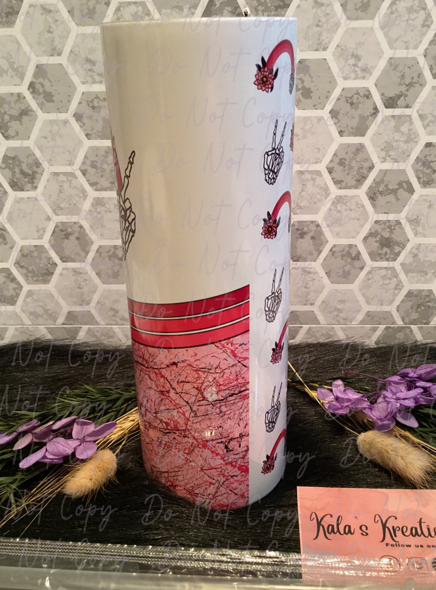 20 oz pink skellie peace fingers sublimation tumbler