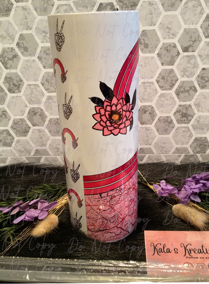 20 oz pink skellie peace fingers sublimation tumbler