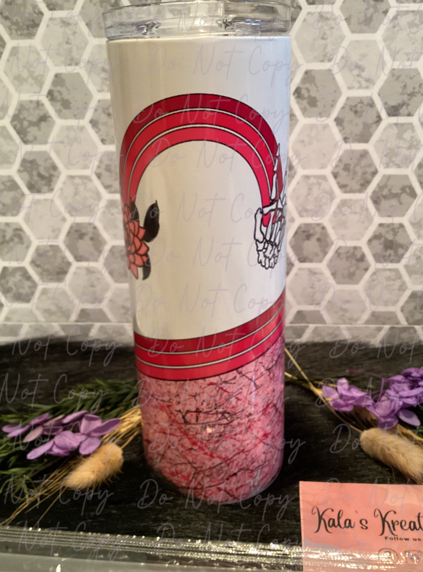 20 oz pink skellie peace fingers sublimation tumbler