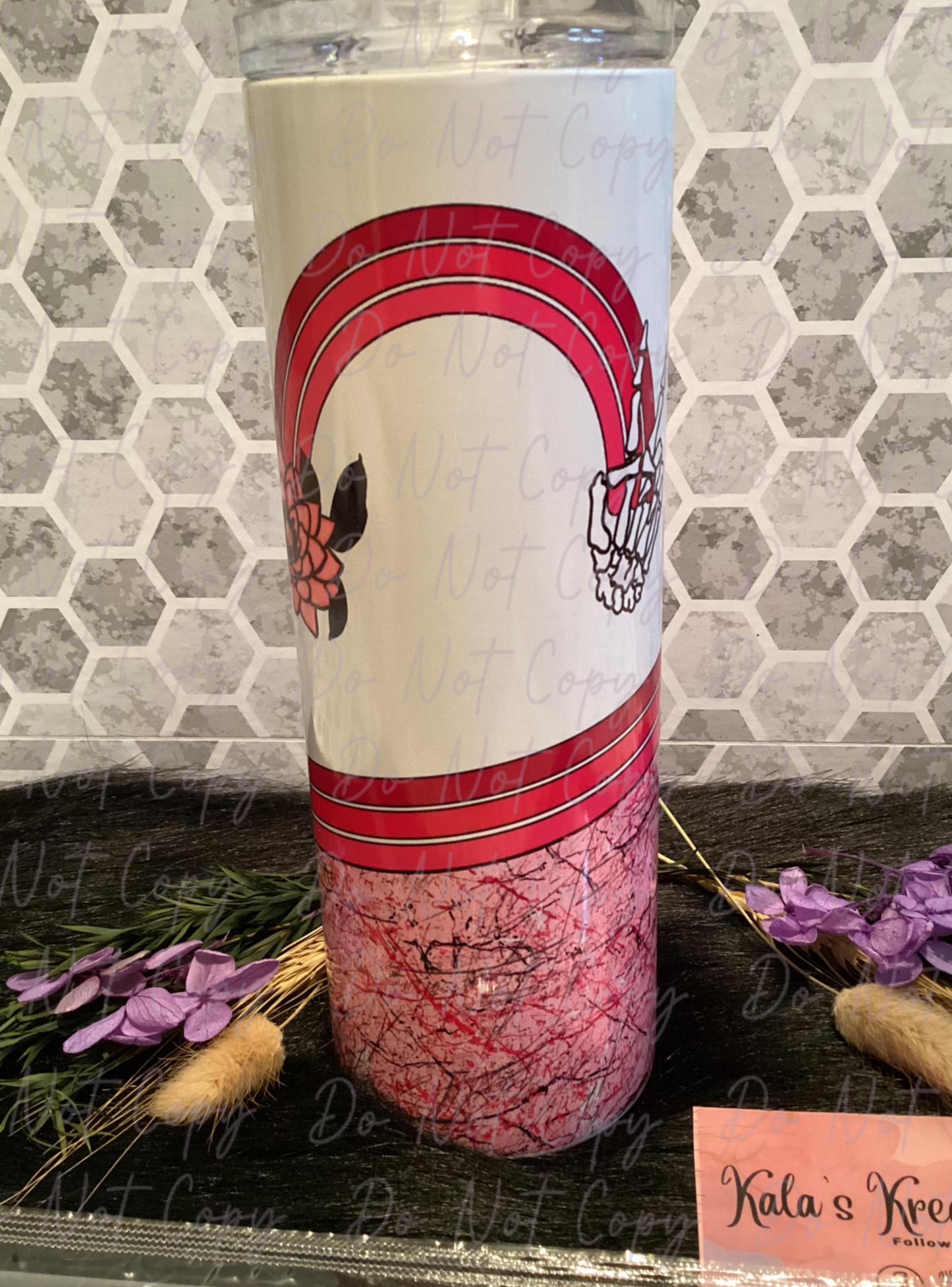 20 oz pink skellie peace fingers sublimation tumbler